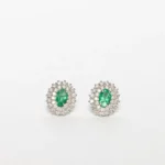 Orecchini In Oro Bianco 18 Kt Con Smeraldo e Doppio Giro Di Diamanti