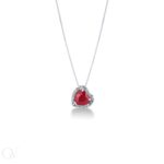 Collana in oro bianco 18kt con rubino a cuore e diamanti