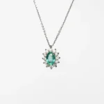 Collana In Oro Bianco 18 Kt Con Smeraldo e Diamanti